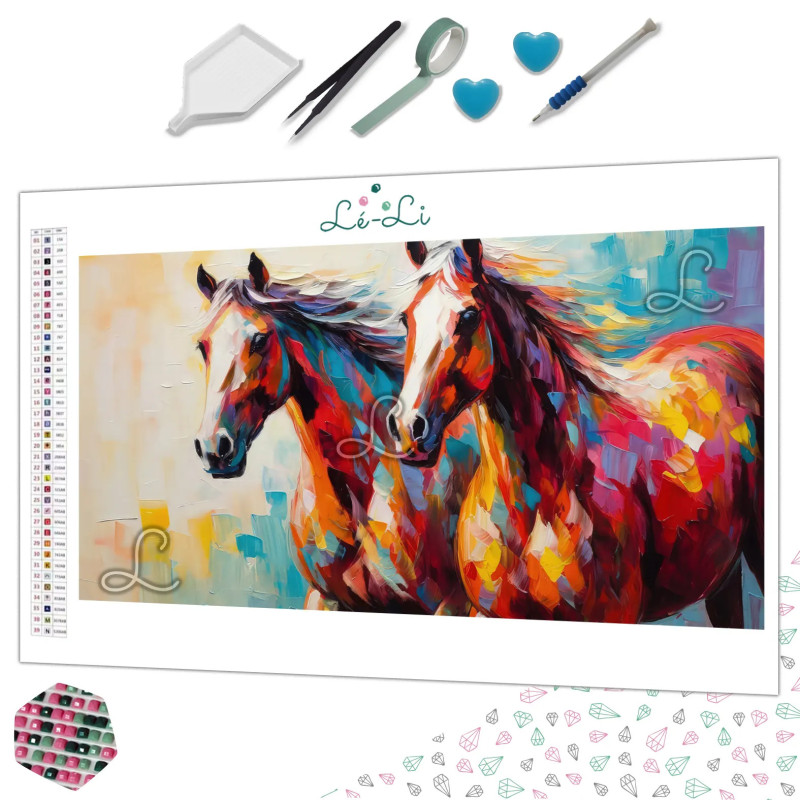 Diamond Painting Deux Chevaux Multicolores Premium