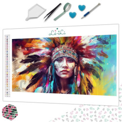 Diamond Painting Femme Amérindienne aux Plumes Colorées Premium