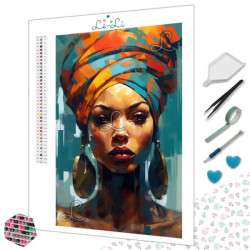 Diamond Painting Femme Africaine au Turban Coloré Premium