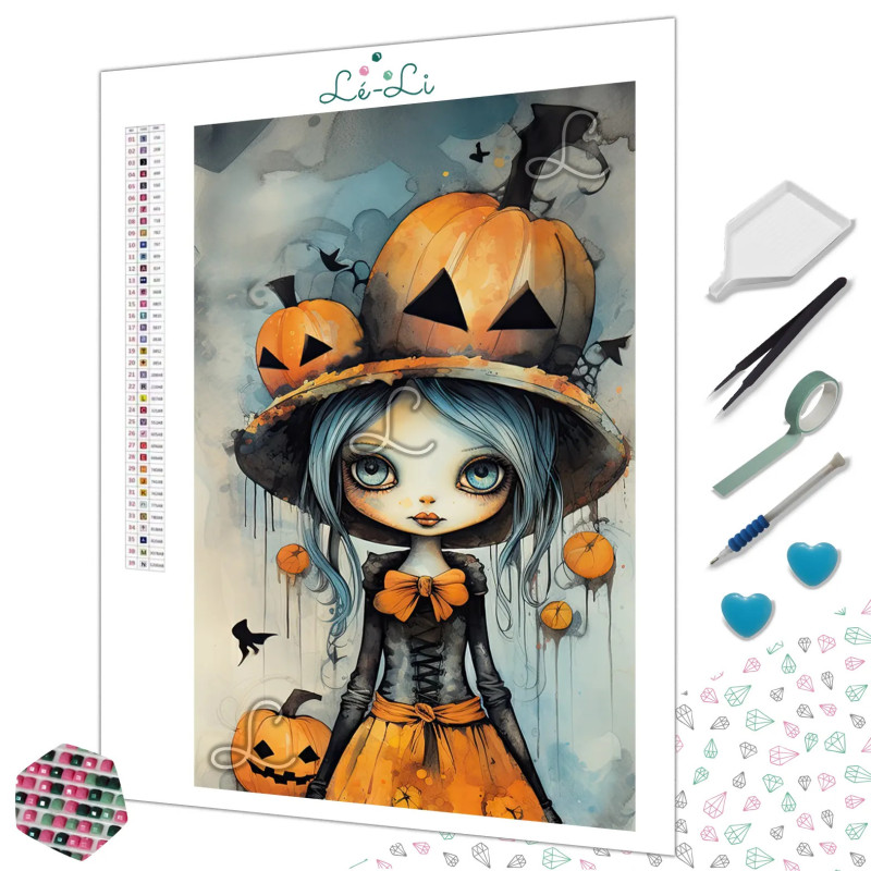 Diamond Painting Sorcière aux Citrouilles d’Halloween Premium