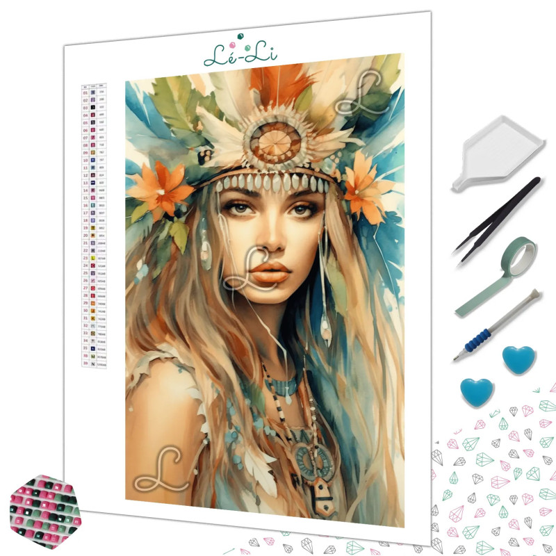 Diamond Painting Femme Amérindienne Aquarelle Premium