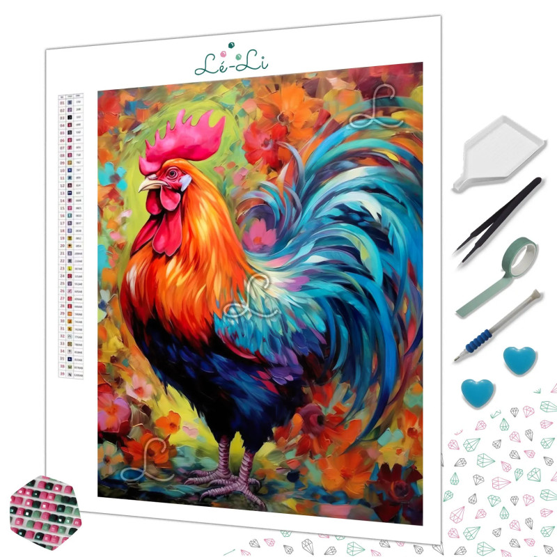 Diamond Painting Coq Multicolore Premium
