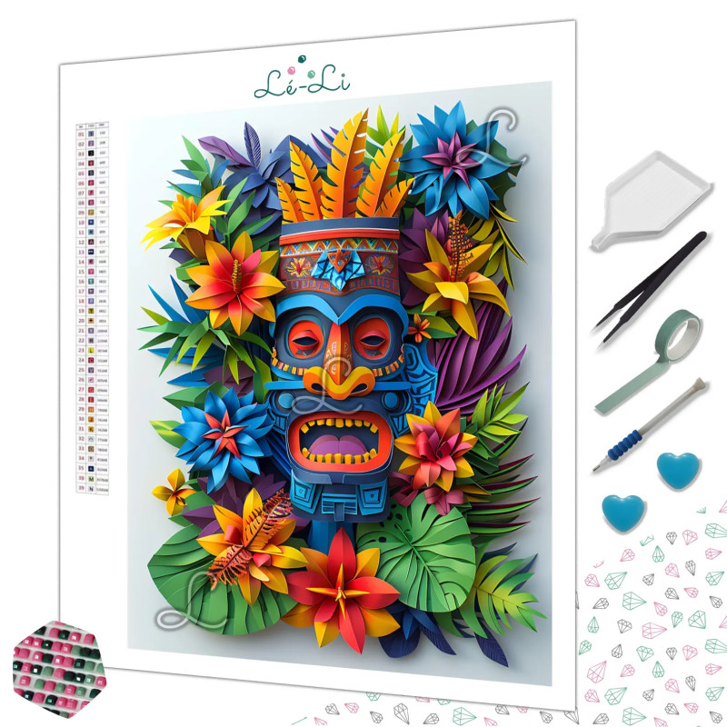 Diamond Painting Masque Tiki Tropical Coloré Premium