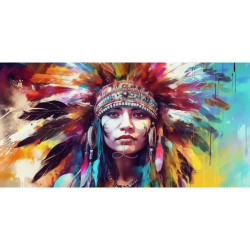 Diamond Painting Femme Amérindienne aux Plumes Colorées Premium