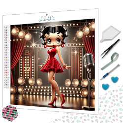 Diamond Painting Betty Pin-up Rétro en Robe Rouge