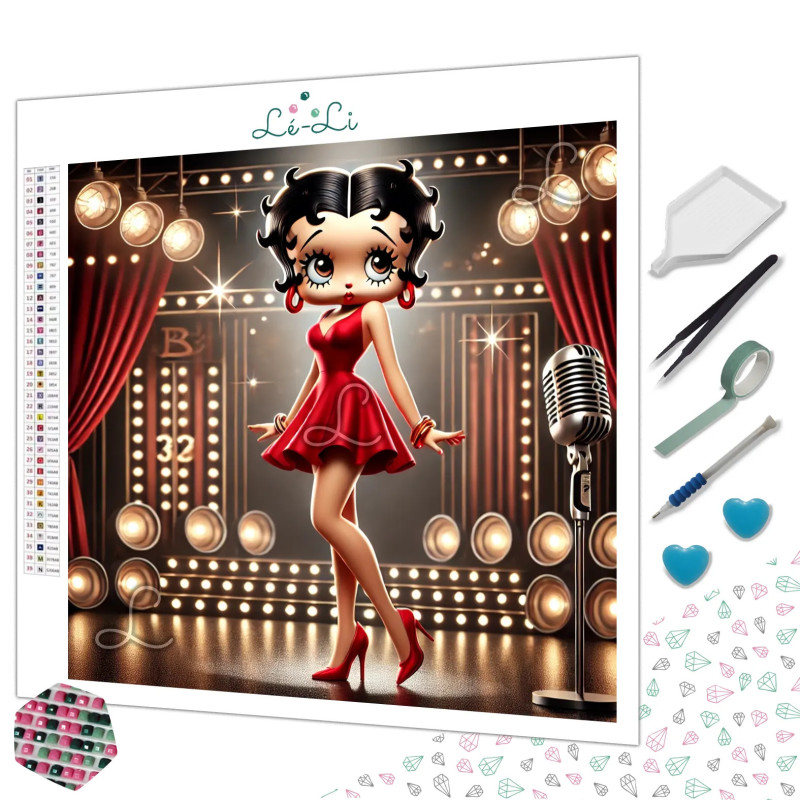 Diamond Painting Betty Pin-up Rétro en Robe Rouge