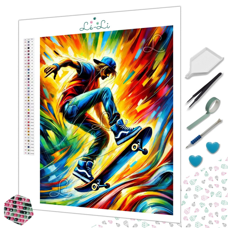 Diamond Painting Skateboardeur Multicolore en Pleine Figure