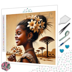 Diamond Painting Femme Africaine aux Fleurs Premium