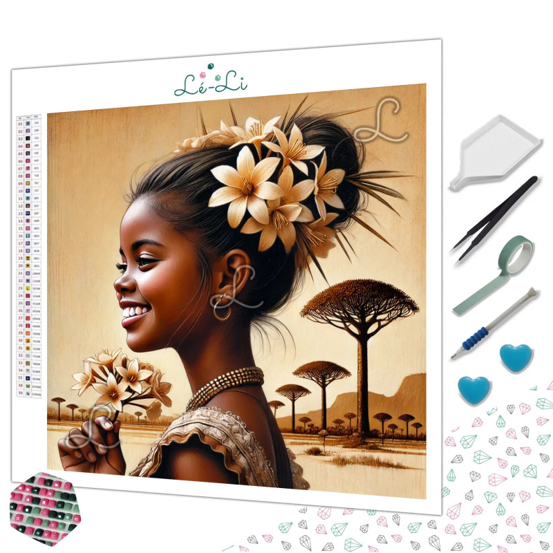 Diamond Painting Femme Africaine aux Fleurs Premium