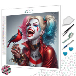 Diamond Painting Femme Clown Punk et Oiseau Rouge Premium