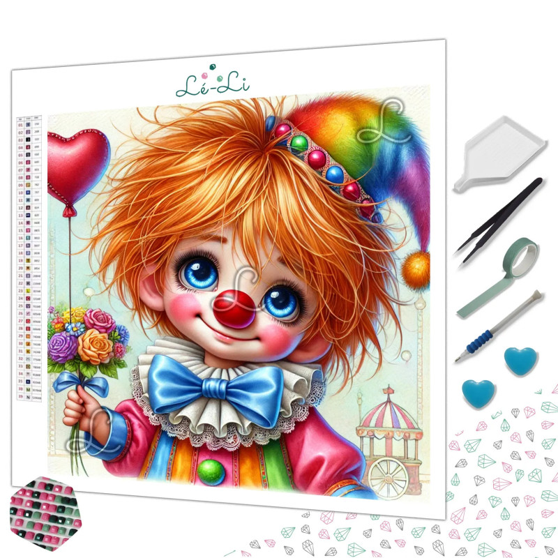 Diamond Painting Petit Clown au Bouquet de Fleurs Premium