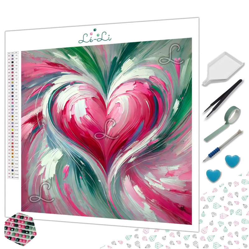 Broderie Diamant - Cœur Abstrait et Vibrant
