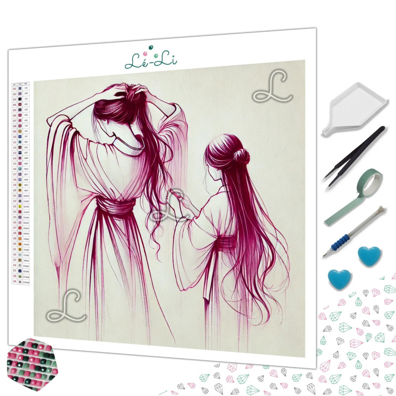 Diamond Painting Mère et Fille aux Cheveux Longs Premium