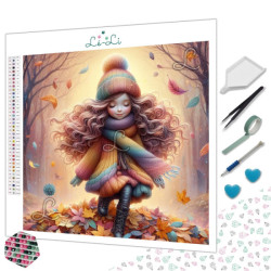 Diamond Painting Fillette en Forêt d’Automne Premium