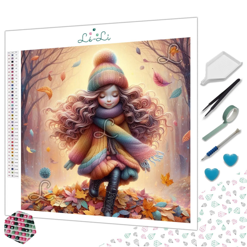 Diamond Painting Fillette en Forêt d’Automne Premium