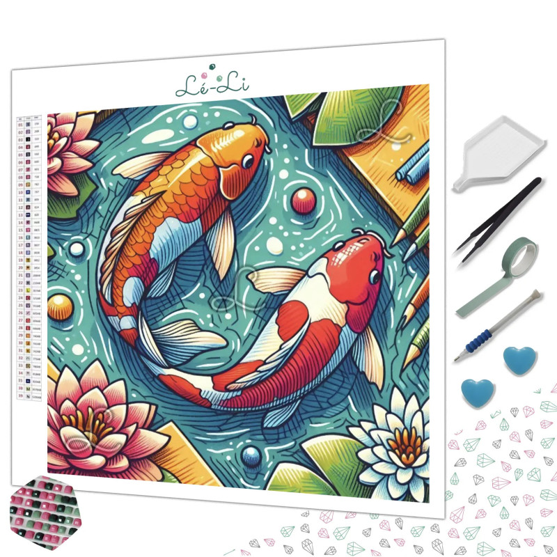 Diamond Painting Carpes Koï et Fleurs de Lotus Premium