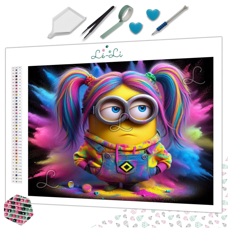 Diamond Painting Personnage Jaune aux Cheveux Multicolores Premium