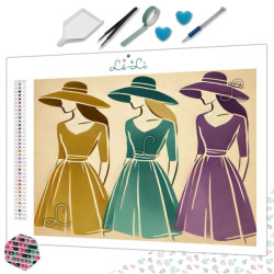 Diamond Painting Trois Femmes Élégantes aux Chapeaux Premium