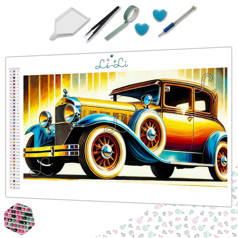 Voiture Vintage - Broderie Diamant avec Reflets et Diamants Spéciaux Voiture Vintage - Broderie Diamant avec Reflets et Diamants Spéciaux