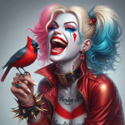 Diamond Painting Femme Clown Punk et Oiseau Rouge Premium