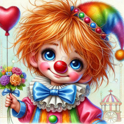 Diamond Painting Petit Clown au Bouquet de Fleurs Premium