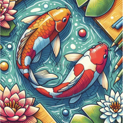 Diamond Painting Carpes Koï et Fleurs de Lotus Premium