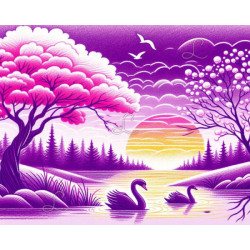 Diamond Painting Cygnes au Coucher de Soleil Violet Premium