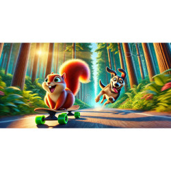 Diamond Painting Écureuil en Skateboard avec Chien Premium