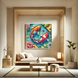 Diamond Painting Carpes Koï et Fleurs de Lotus | Lé-Li