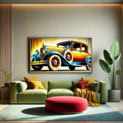 Voiture Vintage - Broderie Diamant avec Reflets et Diamants Spéciaux