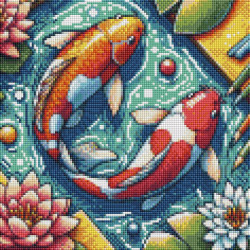 Diamond Painting Carpes Koï et Fleurs de Lotus | Lé-Li