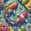 Diamond Painting Carpes Koï et Fleurs de Lotus | Lé-Li