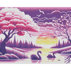 Diamond Painting Cygnes et Coucher de Soleil Violet | Lé-Li