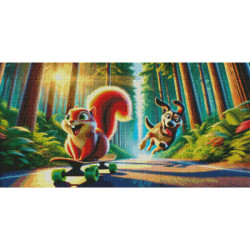 Diamond Painting Écureuil en Skateboard et Chien | Lé-Li