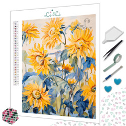Diamond Painting Tournesols Jaunes et Feuillage Bleu