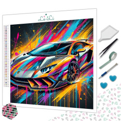 Diamond painting voiture sportive colorée style moderne et dynamique – Lé-Li