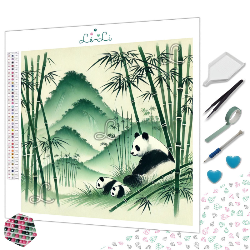 Diamond painting pandas dans une forêt de bambous ambiance zen et nature – Lé-Li