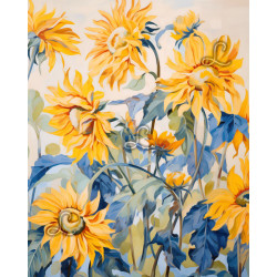 Diamond Painting Tournesols Jaunes et Feuillage Bleu