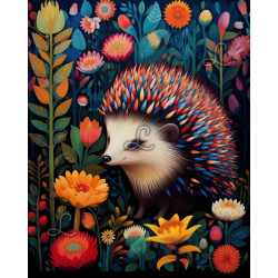Diamond painting hérisson coloré dans jardin floral fond sombre – Lé-Li