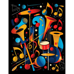 Diamond painting instruments et notes de musique style moderne fond noir – Lé-Li