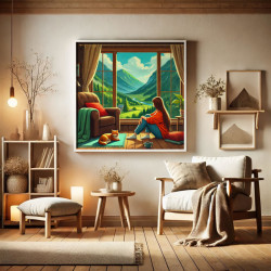 Diamond Painting Femme, Chat et Paysage de Montagne | Lé-Li