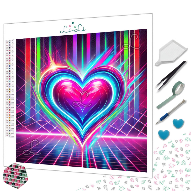 Diamond painting cœur néon coloré au style moderne et lumineux – Lé-Li