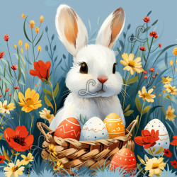 Diamond painting lapin de Pâques avec œufs décorés et fleurs printanières – Lé-Li