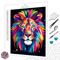Diamond Painting Lion Multicolore Géométrique Premium