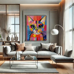 Chat Pop Art Multicolore - Broderie Diamant avec Diamants Spéciaux