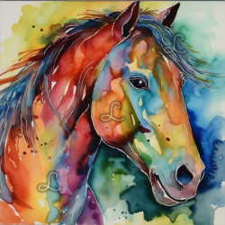 Diamond Painting Cheval Multicolore Aquarelle Premium