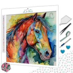 Diamond Painting Cheval Multicolore Aquarelle Premium