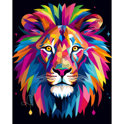 Diamond Painting Lion Multicolore Géométrique Premium