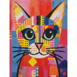 Chat Pop Art Multicolore - Broderie Diamant avec Diamants Spéciaux