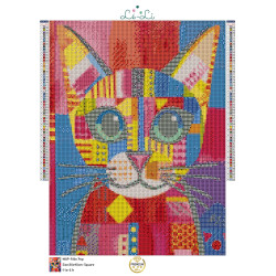 Chat Pop Art Multicolore - Broderie Diamant avec Diamants Spéciaux